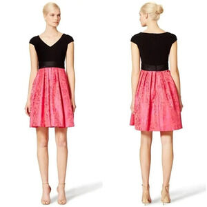 Theia Black Pink Wilson A-Line Cocktail Dress $695
